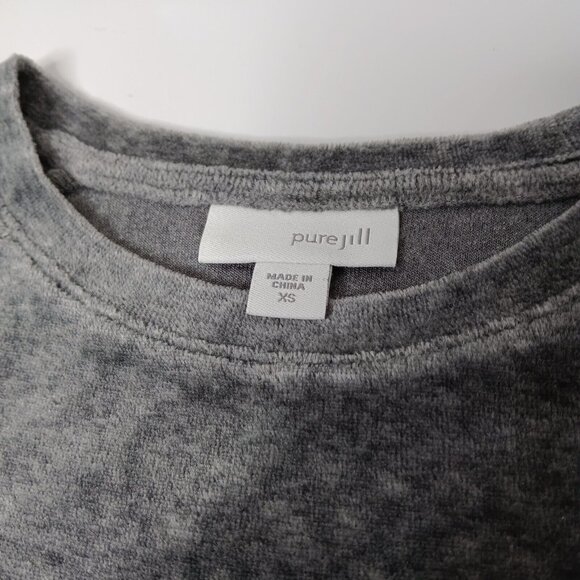 Pure Jill XS Shift Dress Gray Velour Pima Cotton Blend Raglan Long Sleeve Knee - Picture 3 of 8